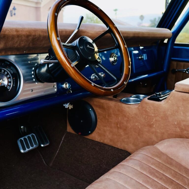Blue Bronco front seat interior